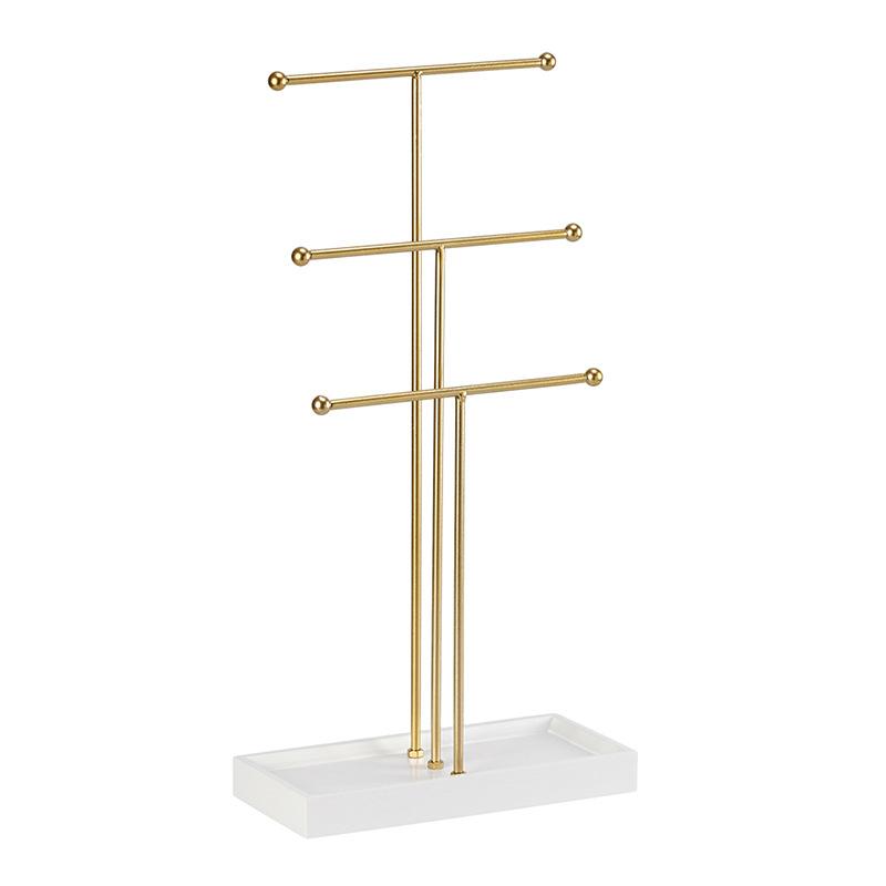 Gold T-shaped 3-layer Jewelry Rack Earrings Rings Storage Bracelets Hair Rings Glasses Necklace Rack Jewelry Display Rack