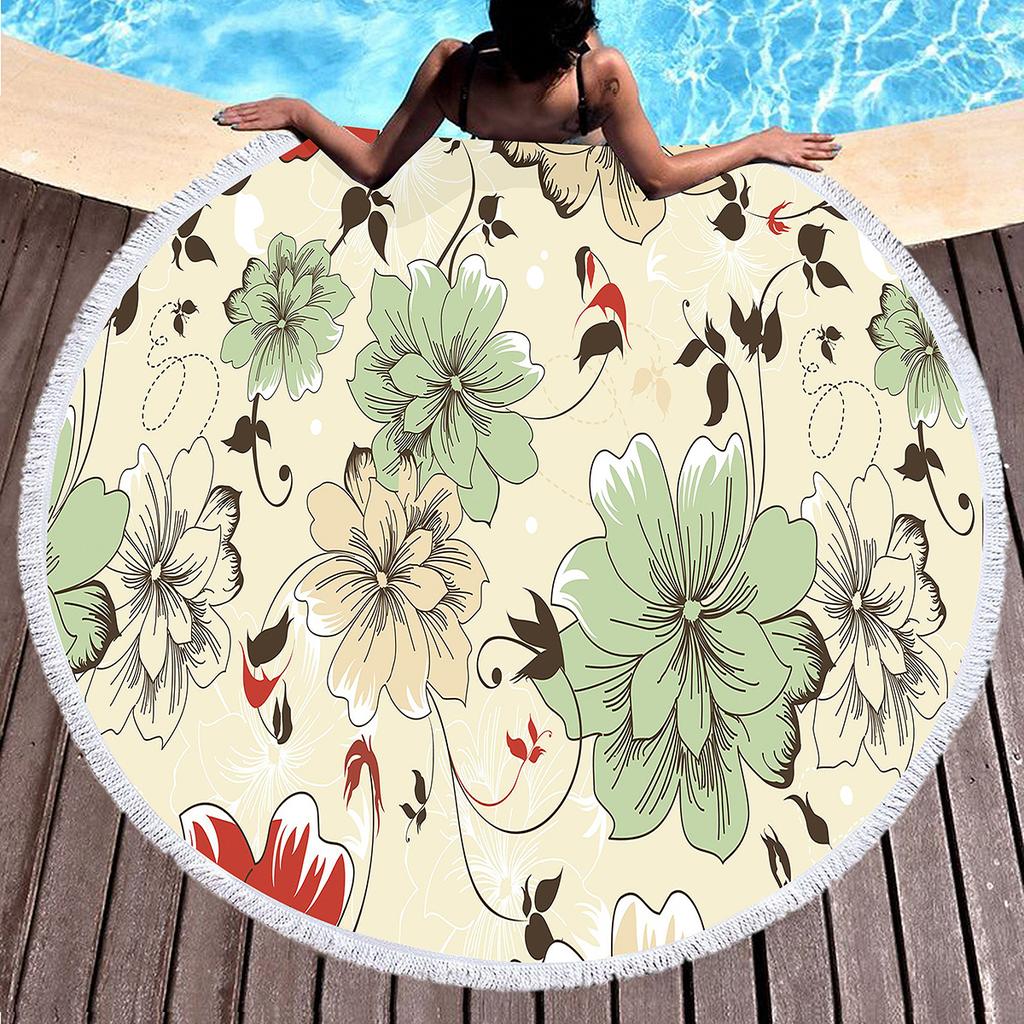 Vintage Floral Round Beach Towel,Microfiber Boho Beach Blanket Sand Free Quick Dry Bath Towel Absorbent Meditation Rug Yoga Mat