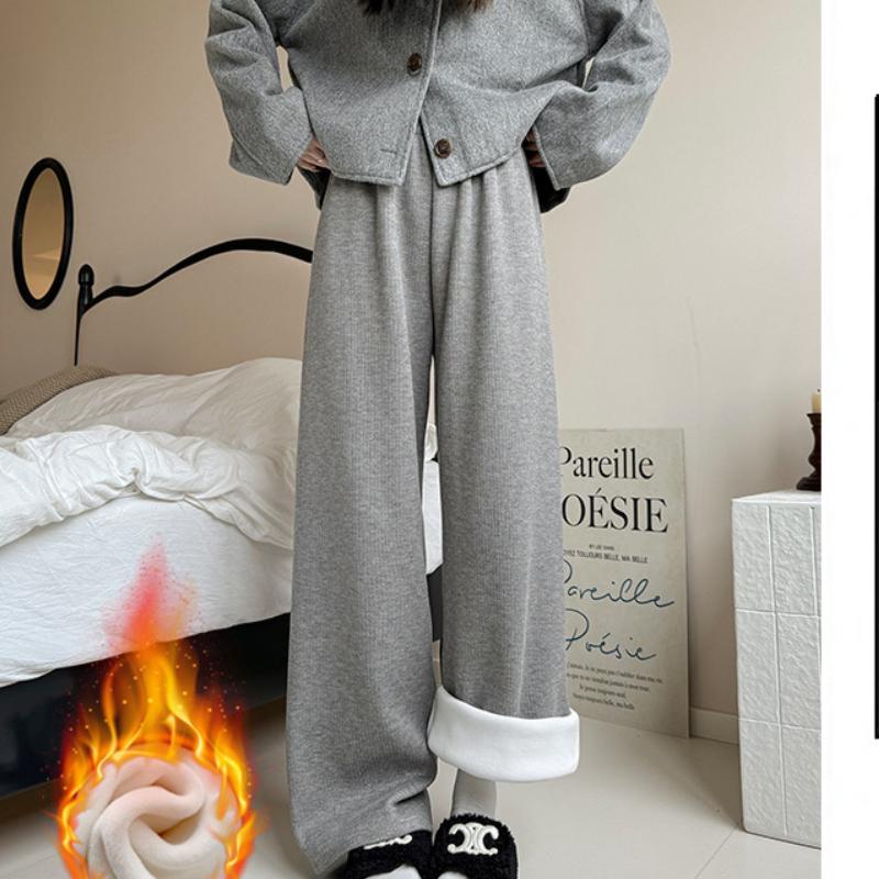 Velvet Wide-leg Pants for Women's Sniffing Autumn and Winter New Loose High Waist Draping Straight Pants Cashmere Narrow Version Casual Pants