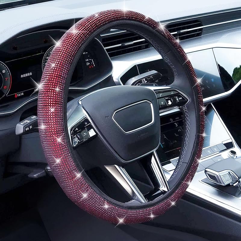 Bling Steering Wheel Cover, Rhinestone Steering Wheel Cover With Crystal Diamond For Women, Sparkling Car Wheel Protector Universal Fit 14-15 Inches