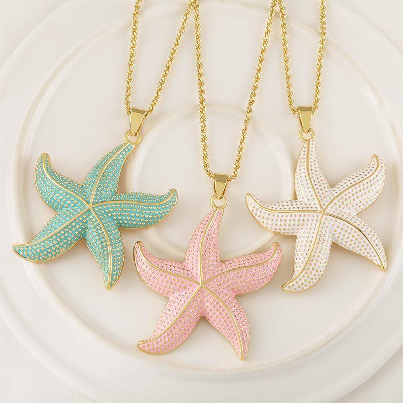 Fashion Ocean Series Starfish Necklace for Women High-end 18k Gold Plated Stainless Steel Collarbone Chain