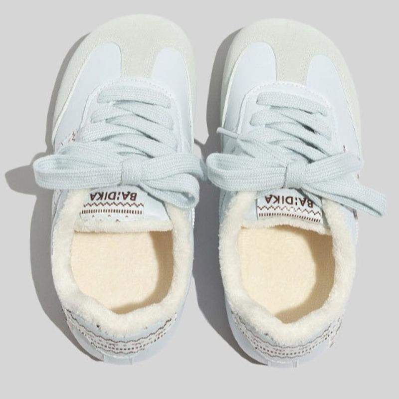 Fleece-lined Warm White Sneakers Versatile Soft-soled Casual German Training Shoes Canvas Shoes Thickened Cotton-padded Shoes