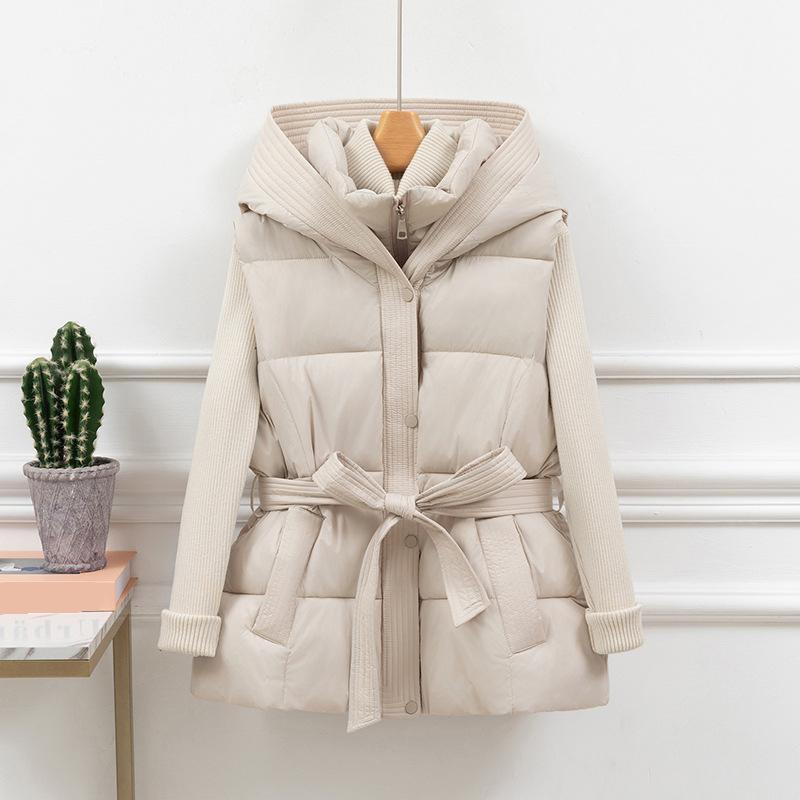 

Women s Puffer Vest Thicken Warm Winter Hooded Coat Color Sleeveless Padded Outwear Cropped Button Zip Up Coat XS бежевый