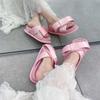 Fashion New Summer Thick Bottom Platform Slippers Women Plus Butterfly Knot Decorative Lolita Style Flat Slides Sandals Cute Beach Shoes