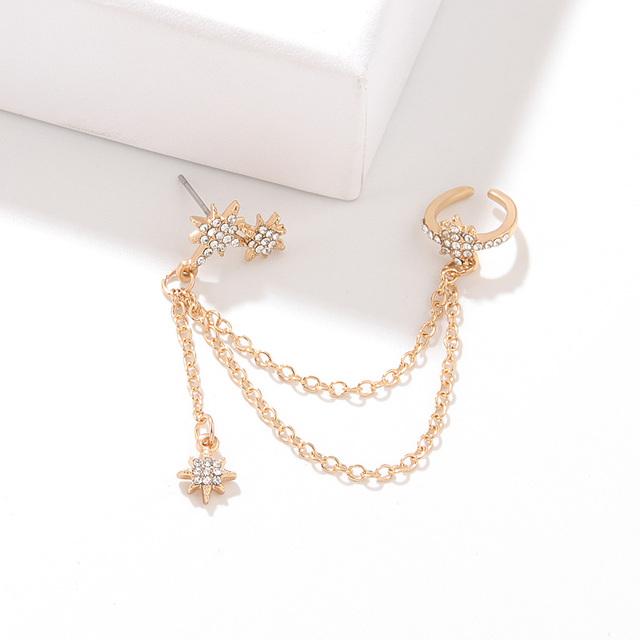 1pcs Korean Shining Zircon Eight -Pointed Star Earrings For Women Premium Long Ear Bone Clip Charm Women Jewelry