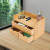 Bymaocar Bamboo Harmless Desk Storage Box W/ 3 Drawers,2-layer Office Supplies Storage Organizer,Study Room Decorative Bookshelf