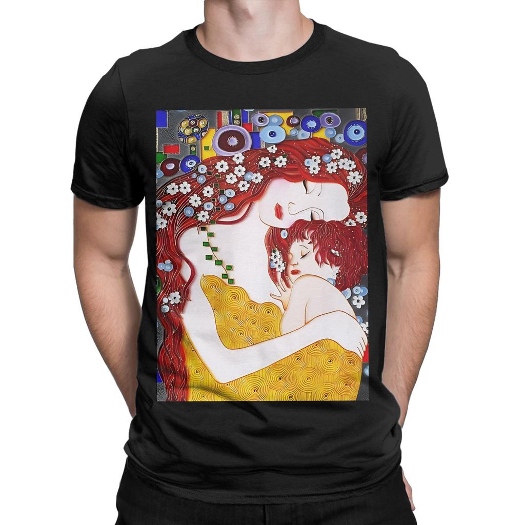 Gustav Klimt Mother And Child  High Resolution Tshirt  Pure Cotton Clothing Short Sleeve Crew Neck Tees Graphic Printed T-Shirts