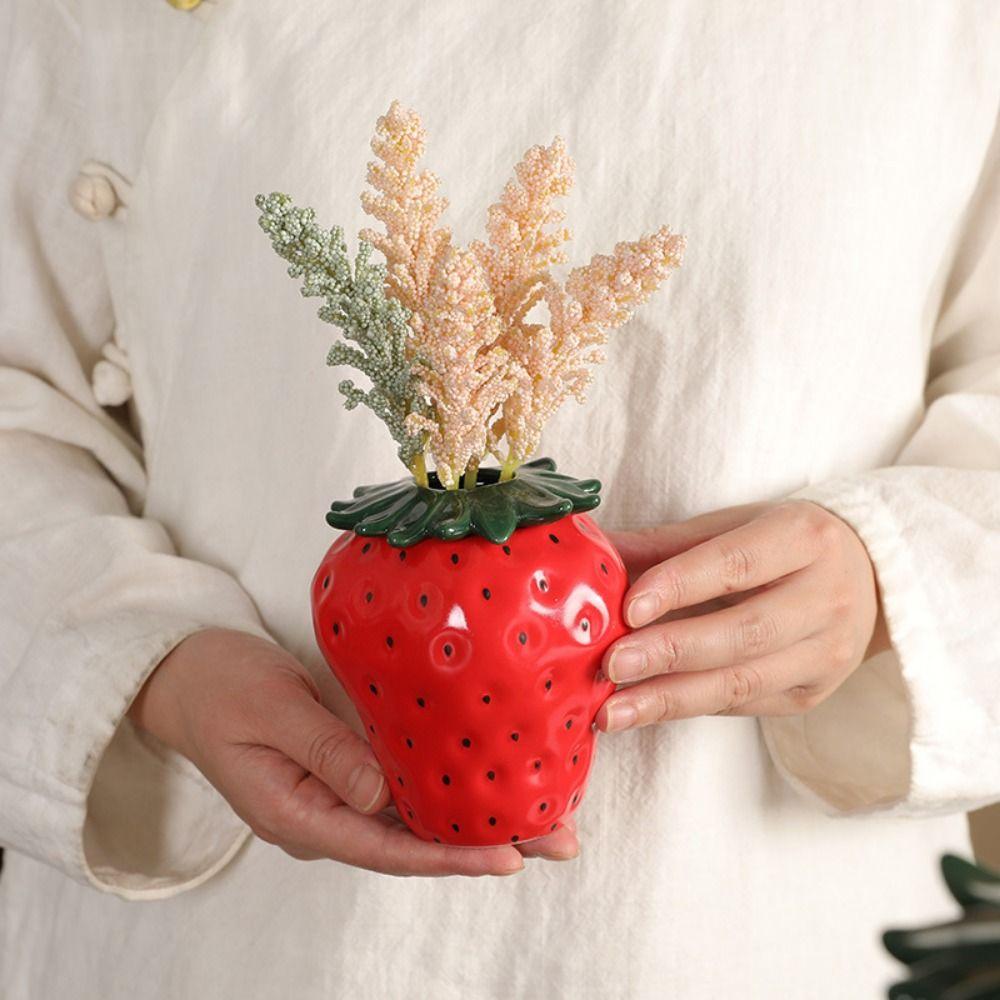 Cute Strawberry Ceramic Vase Ins Style Simulation Strawberry Ornaments Office