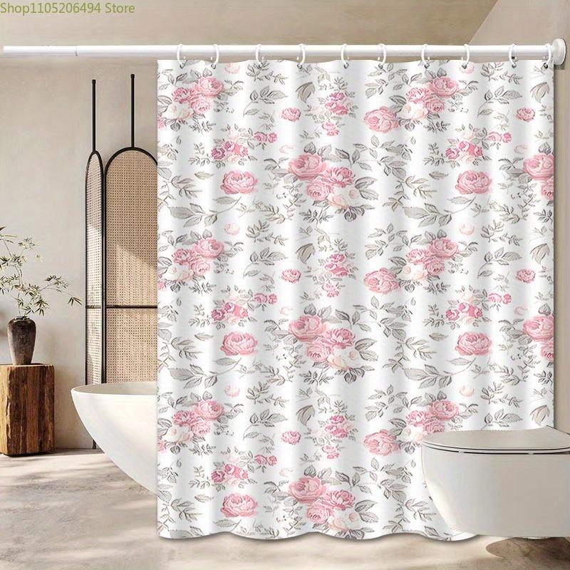 1pc with hook, beautiful and simple floral pattern printed shower curtain, high-end and elegant, machine-washable, suitable fo