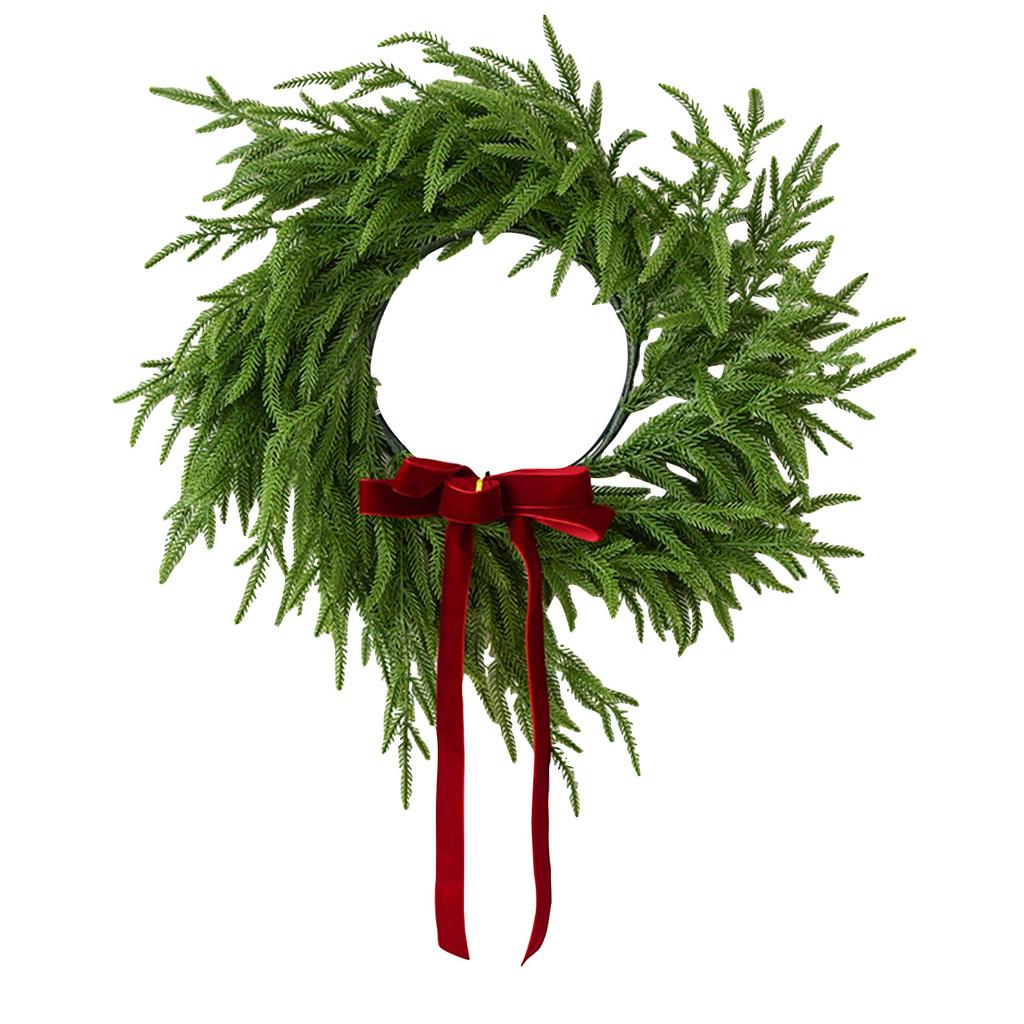 Artificial Norfolk & Cedar Christmas Wreath With Velvet Bow – Real Faux Holiday Front Door Decoration For Indoor Outdoor Use