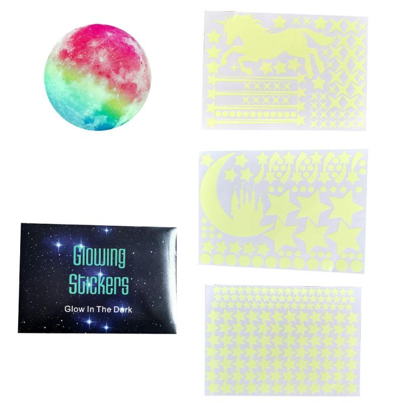 20Cm Rainbow Moon Glowing Unicorn Luminous Star Moon Castle Fluorescent Cartoon Wall Sticker