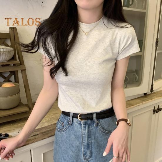 Women Slim Fit T-shirt O-neck Short Sleeve Pullover Tops Solid Color Stretchy Soft Tee Shirt Streetwear