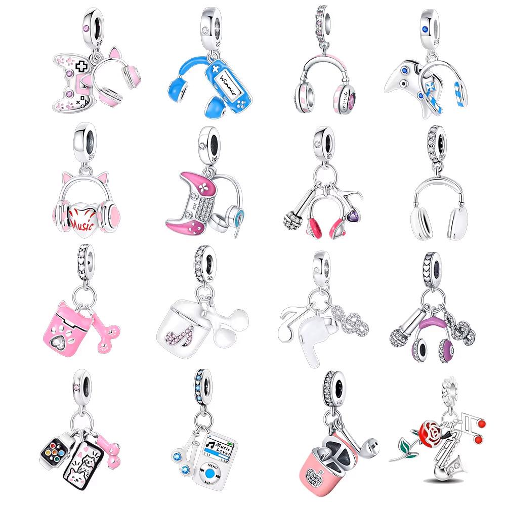925 Silver Headset Game Machine Motorcycle Pendant Charm Bead Fit Original Bracelet Necklace Diy Female Jewelry Gift