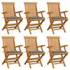 vidaXL Folding Chairs with Grey Cushions, 6-piece, Solid Wood Teak Wood