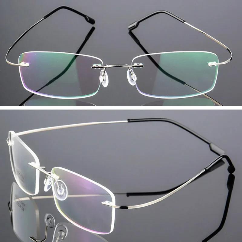 Ultralight Frameless Glasses Titanium Alloy TR90 Eyeglasses Frames Male Ultra Stretch Metal Temple Glasses Frames