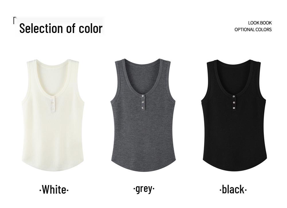 Early Autumn 100% Wool U-Neck Knit Vest: Three-Button, Waist-Cinched, Slim Fit Sleeveless.