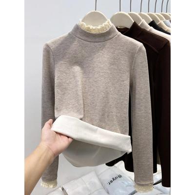 Women's Thick Warm Lace Half-Neck Base Layer Shirt, Autumn/Winter Long-Sleeve Inner Top, High-End Feel