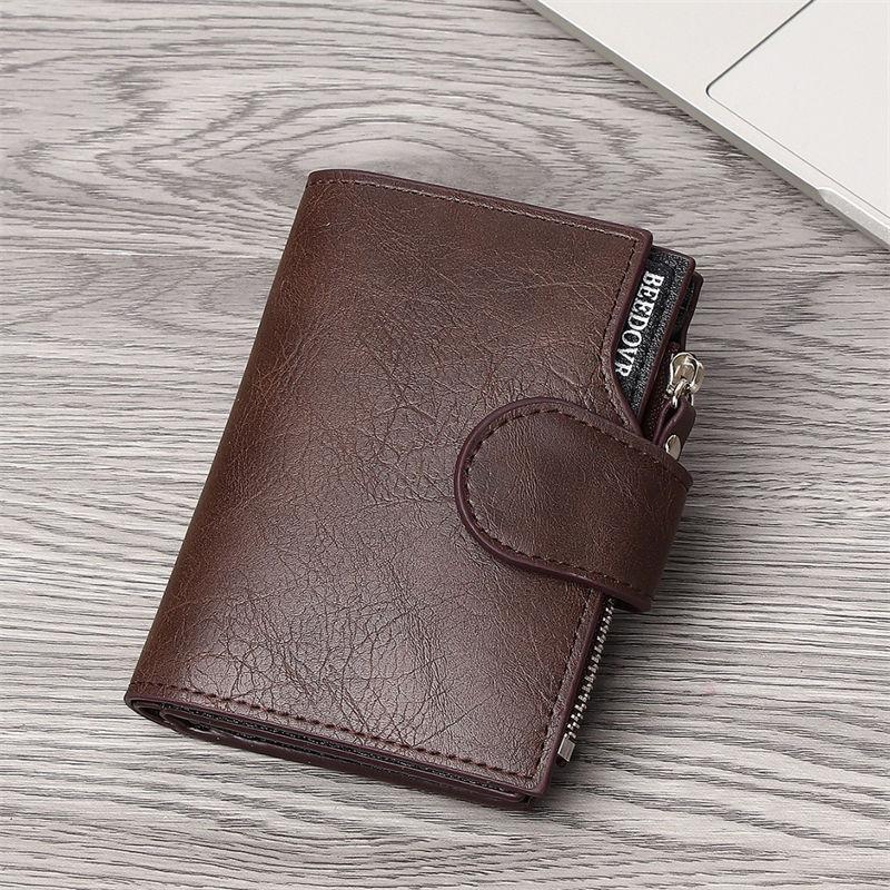 Men Fashion Short Wallets Vintage Design Artificial Leather Card Holder Zipper Coin Purse Classic GZW