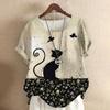 Maglietta da donna con gatto dei cartoni animati, camicetta Harajuku, scollo a V, manica corta, oversize, casual, pullover, estate, magliette carine, abbigliamento femminile