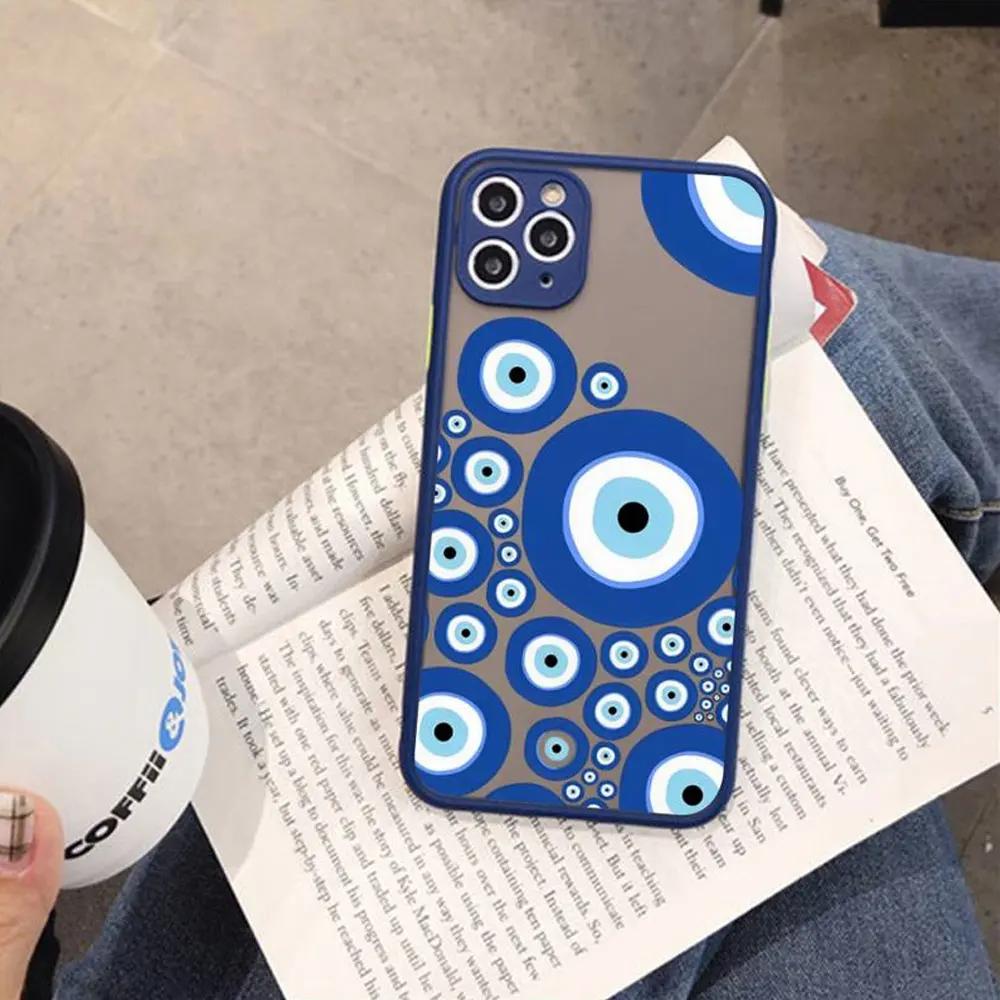 Funny Turkish Lucky Blue Evil Eye Phone Case for IPhone X XR XS 7 8 Plus 11 12 13 14 15 Pro MAX Mini Shockproof Matte Hard Cover