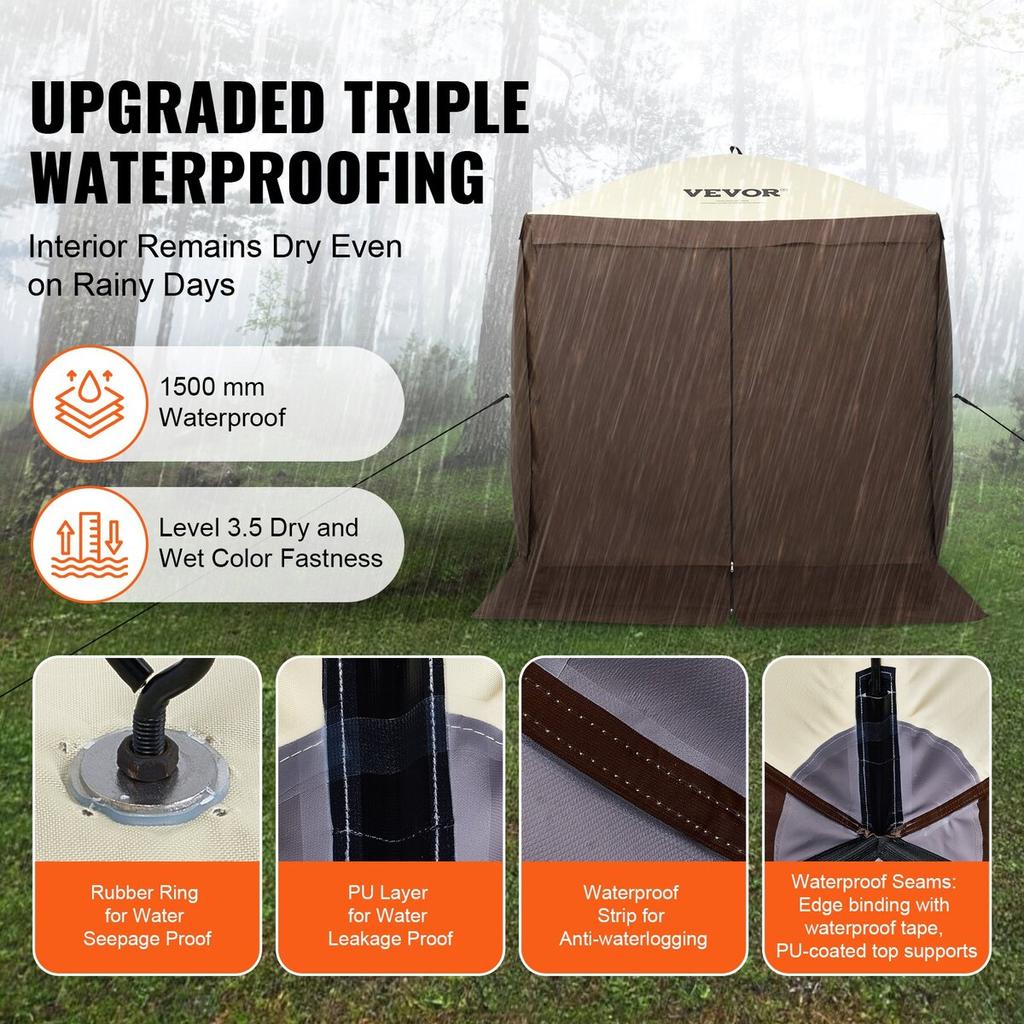 Pop Up Gazebo Tent Pop-Up Screen Tent 4 Sided Canopy Sun Shelter Brown