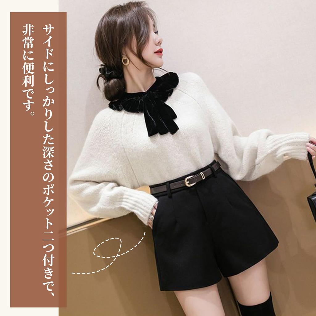 Shorts with for Commuting and School Women's Wide-leg Shorts, Stylish, Fall/Winter Shorts, Warm, Thick, Fashionable, High-Waisted Pockets,