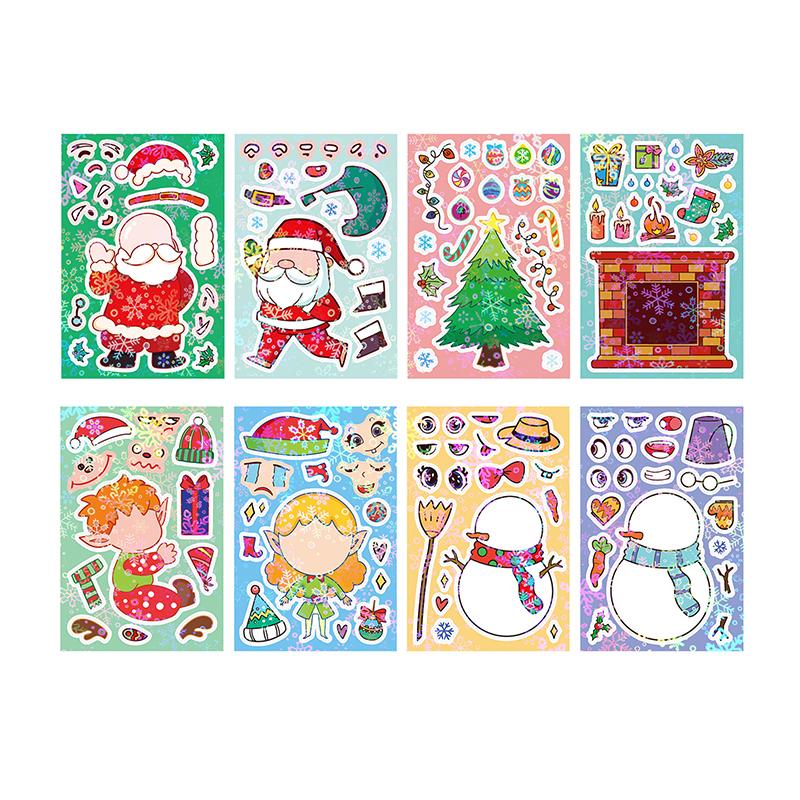 8Pcs Diy Stickers Puzzle Face Changing Stickers Animal Assemble Game Montessori Cognition Educational Toys For Children Kids