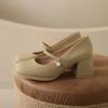 Fashion Versatile Pearl Single Shoe Women's 2025 Spring Summer New Style French Small Leather Shoe Square Head Casual Mid Heel Mary Jane