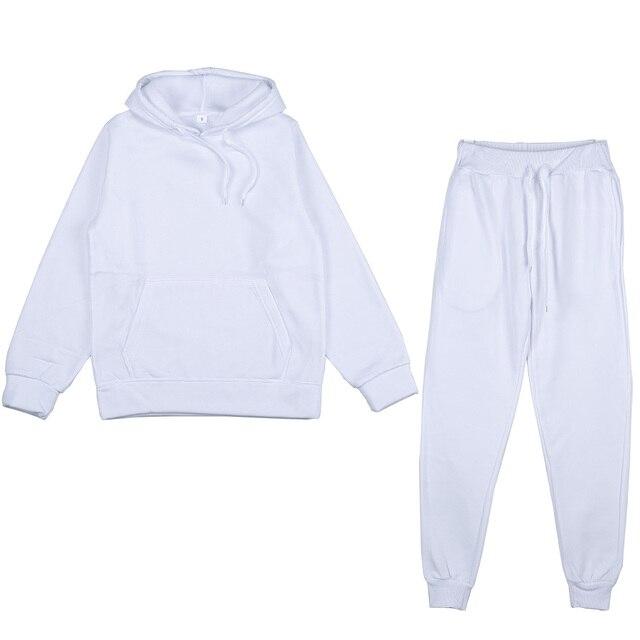 Erkek Kadın Düz Renk Kapşonlu Set Uzun Kollu Kapşonlu Kazak ve Pantolon Koşu Seti Rahat Kış Sıcak Hoodies Eşofman Spor