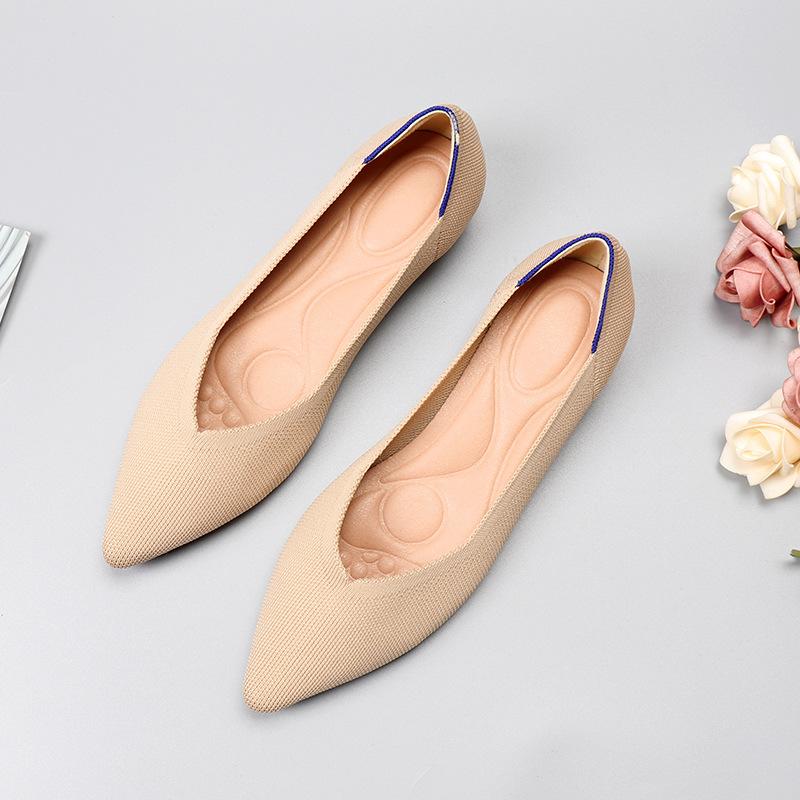 Spring and Autumn Flying Single Shoes Doudou 40 Knitted 4142 Flat Bottom 43 Large Size Women's Shoes