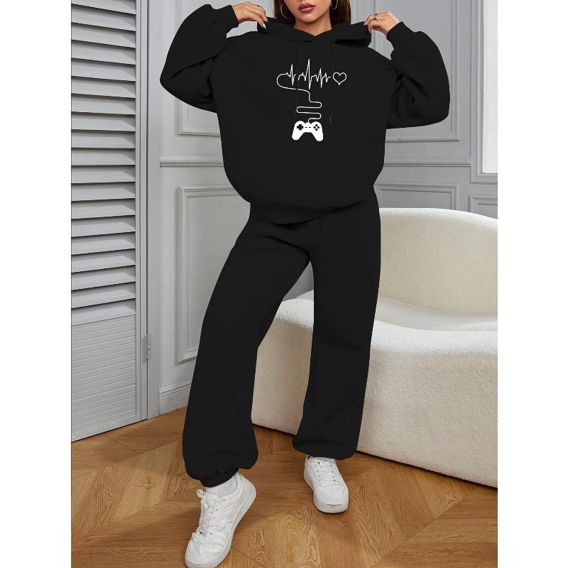 

Polyester Sweatshirt 2 Piece Women s Set with Soft Knit Pants Athletic Gym Daily Wear L чорний