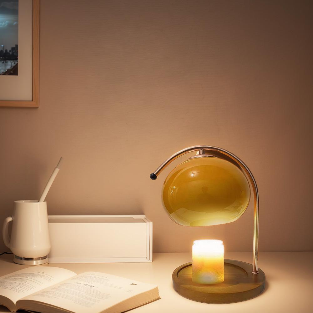 Wooden Base Candle Warmer Lamp 2 Bulbs Modern Wax Melting Light Dimmable Aromatherapy Candle Light for House Office Decoration