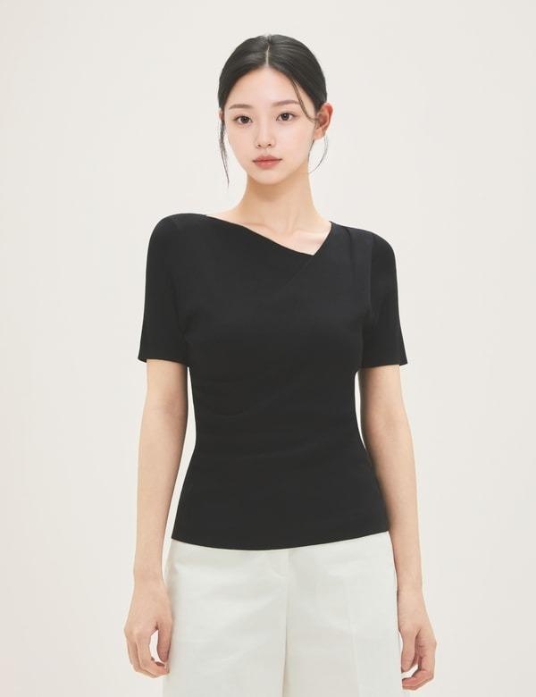 ROEM Wrap Shirred Short Sleeve Pullover Rmkag38Rt1