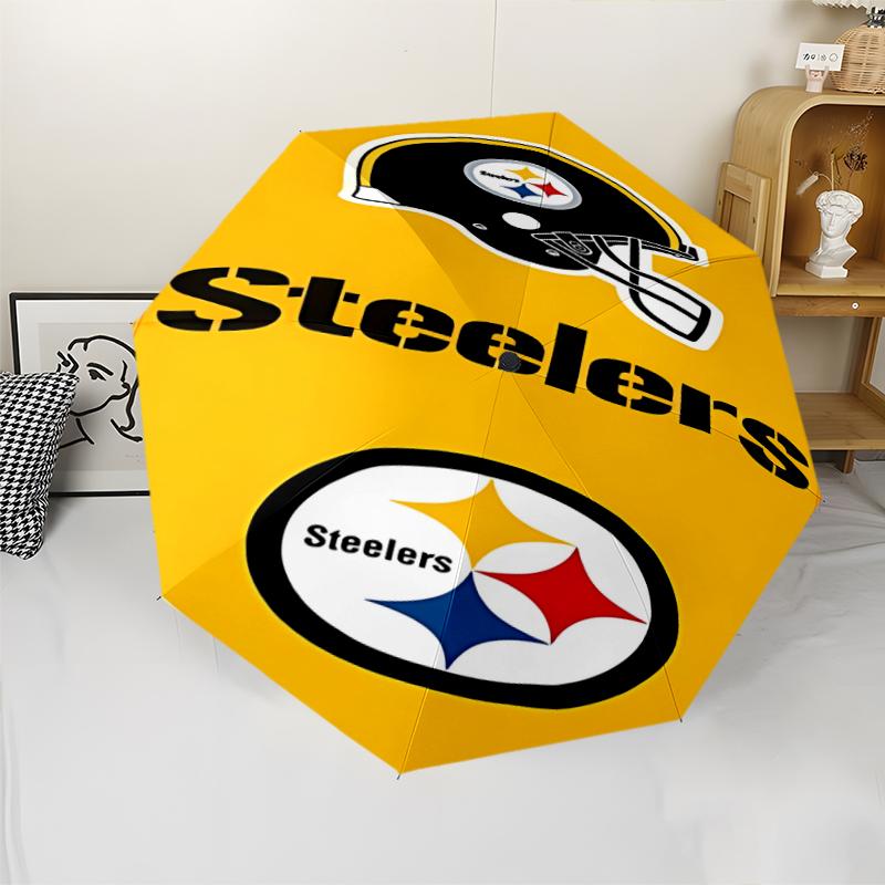 Pittsburgh Steelers Print Automatic Umbrella, 8 Rib Iron Frame, Plastic Handle, Suitable for Outdoor Travel &Daily , Ideal Gift