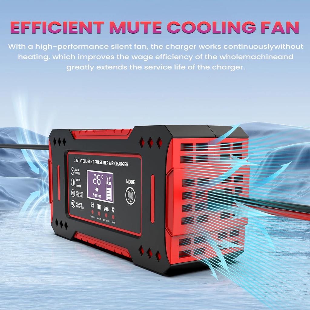 Charger Car and Motorcycle Battery Charging Unit Lead-Acid Battery Repair LCD Display 6A 12V Intelligent Car Battery