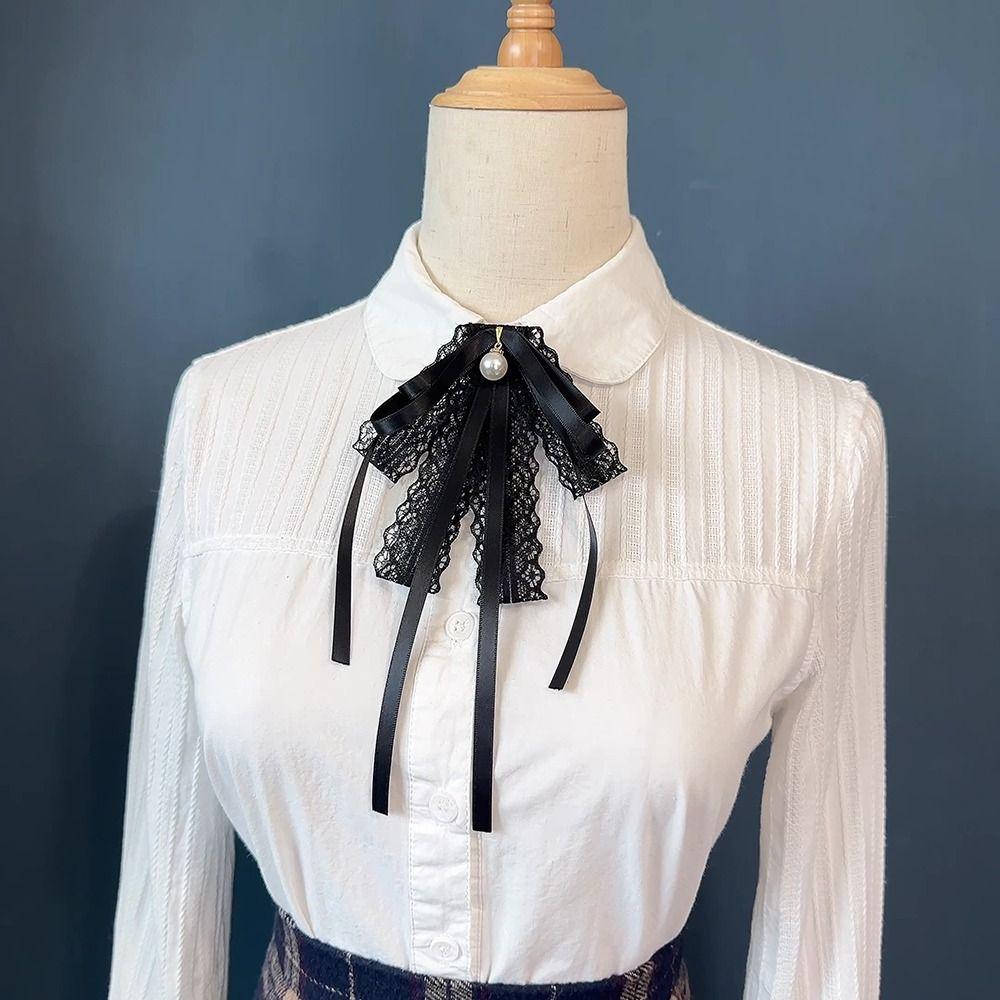 Pearl Bowknot Brooch Ribbon Bowtie Fashion Shirt Dress Collar Pins Clothing Accessories