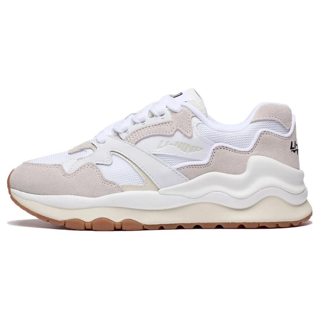 Li Ning 001 Mountain And Sea Fabric Synthetic Leather Non-Slip Wear-Resistant Low-Top Sports Casual Shoes Women sneaker Standard-White AZGT008-5