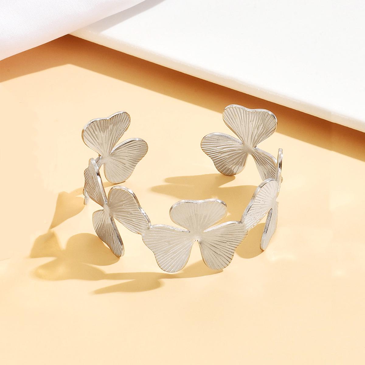 Elegant Stainless Steel Fairy 3D Flower Open Cuff Bracelet