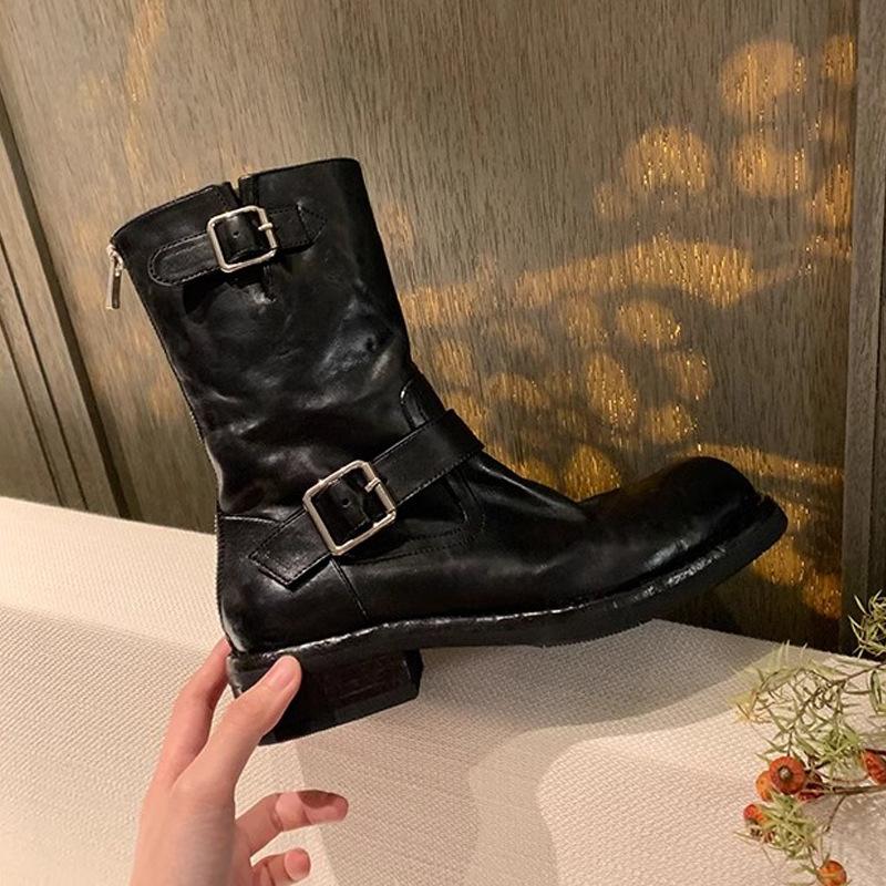 

Виноградная мать осень и зима модный дизайн с пряжкой ботинки Мартин круглый носок маленький толстый каблук удлиняющие ноги прямые короткие ботинки женские 40