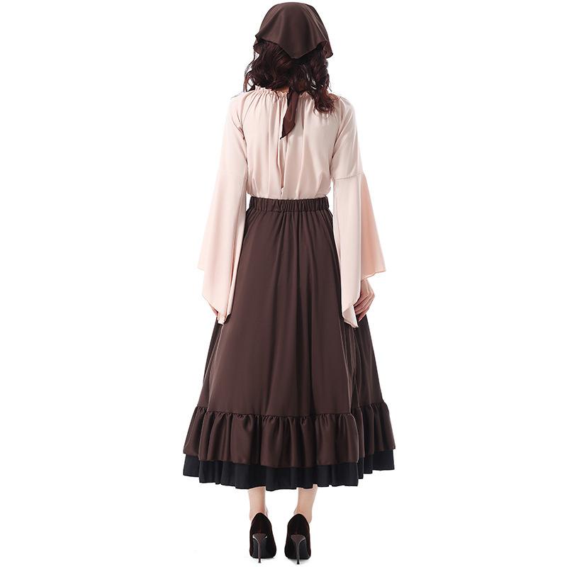 Cosplay Halloween Kostüm, Renaissance mittelalterliches Rüschenkleid mit Kopftuch Viktorianisch für erwachsene Frau