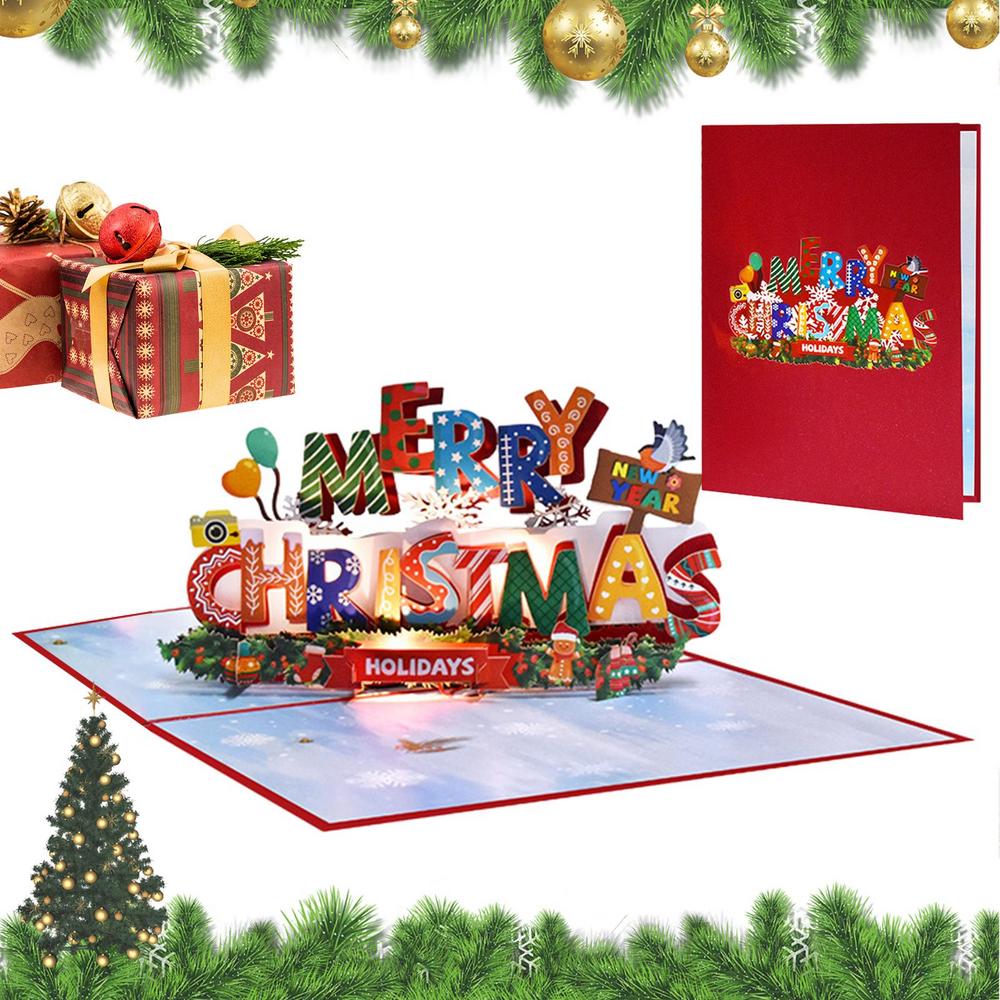 Christmas Cards 3D Merry Christmas Greeting Card With Music And Light Celebration Keepsake For Kids Boys Girls Family Greetings
