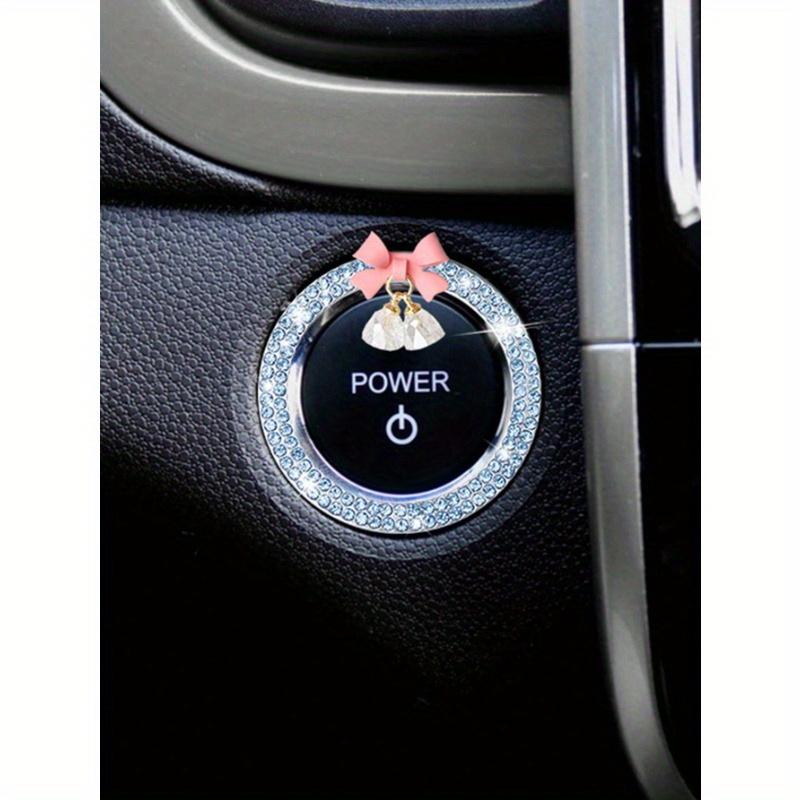 

1pc Car One Click Start Decoration Sticker Interior Button Inlaid with Diamond Bow Crystal Bell Pendant Ignition Ring one-size светло-синий