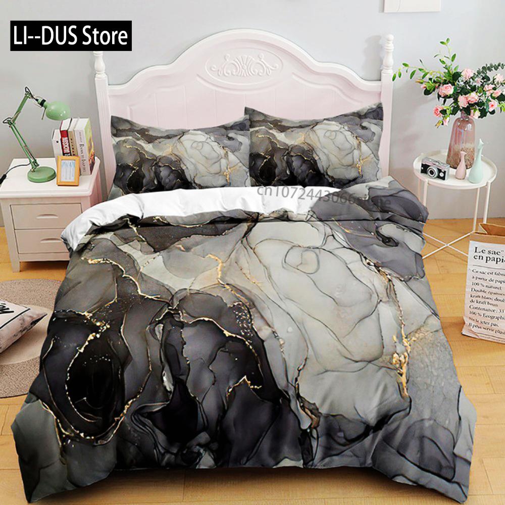 Luksusowy Czarny Marmur Zestaw Pościeli 3D Zestaw Poszwy na Kołdrę Pojedynczy Podwójny Twin Pełny Rozmiar Nastolatki Dorośli Pościel Miękki Poliester Pościel