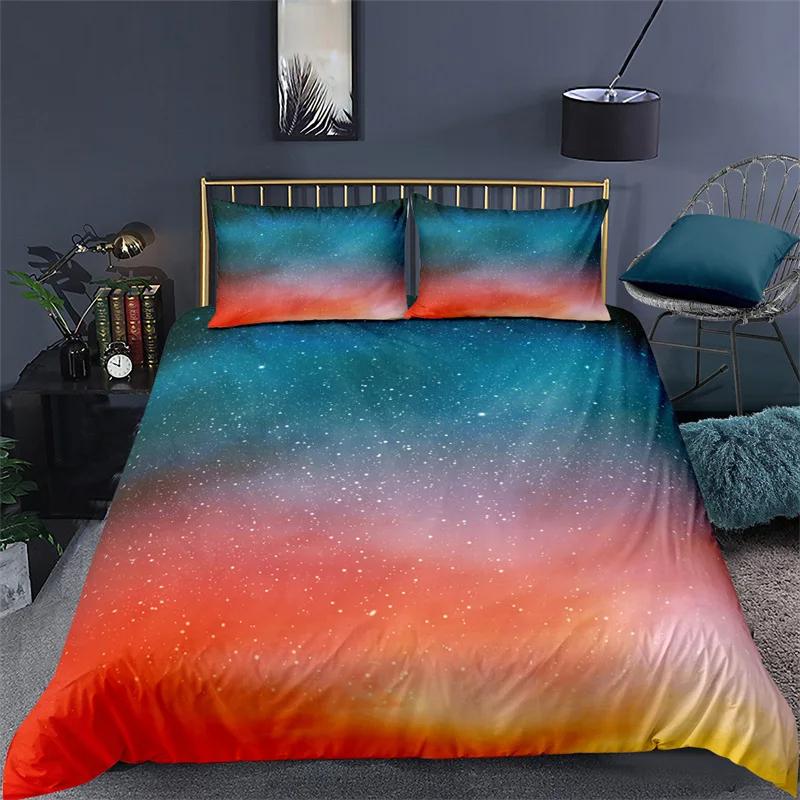 Stars Bedding Set Round Dots Starry Sky Print Duvet Cover Microfiber Galaxy Theme Comforter Cover King For Girl Teen Room Decor