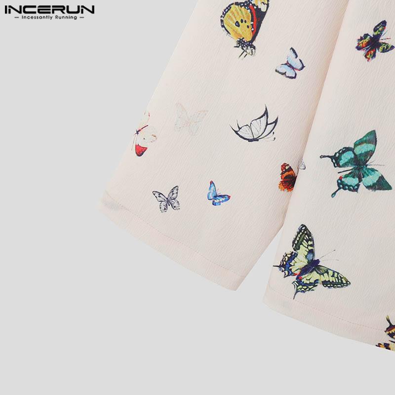 INCERUN Frühling Herbst Tops Männer V-Ausschnitt Langarm Blumendruck Casual Tops