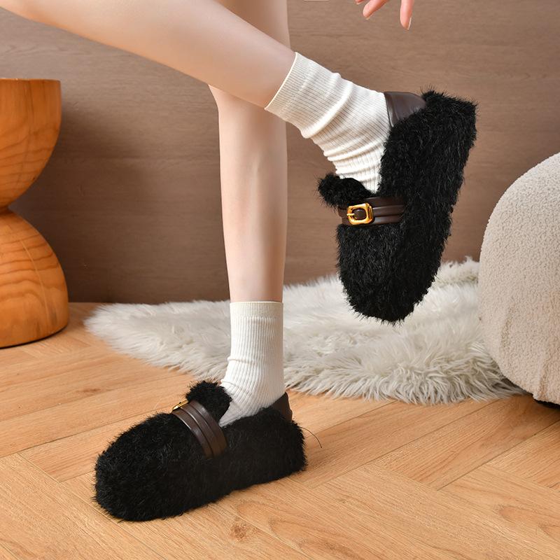 Fashion retro versatile Doudou cotton shoes women's 2025 autumn and winter new soft-soled thin shoes with a pedal on shit