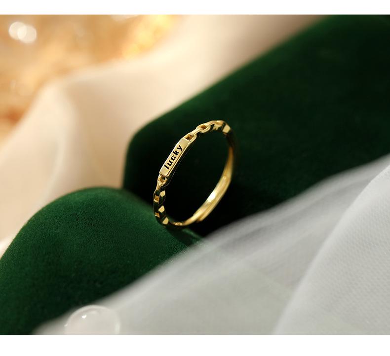 Banyan Tree S925 Silver Open Buckle Ring with English Letter Design for Women