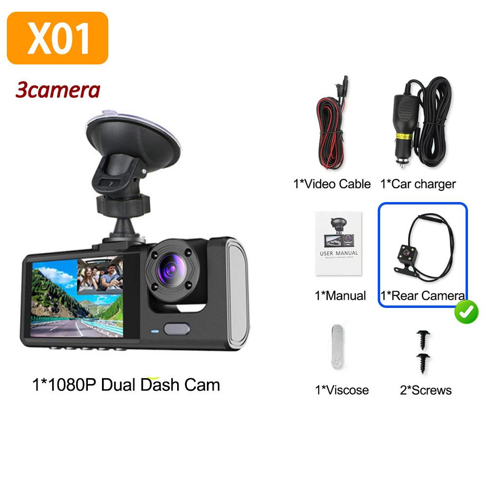 1080P Car Dvr 3 Camra Dash Cam for Cars Camera for Vehicle 2LENS Recorder Video Front Rear Camera W/ IR Night Vision Dashcam