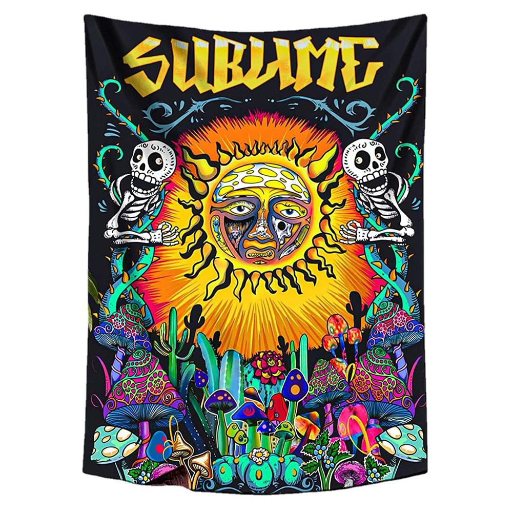 Hippie Sun Rectangle Wall Tapestry Mushroom Cactus Wall Hanging Background Cloth For Bedroom Decor
