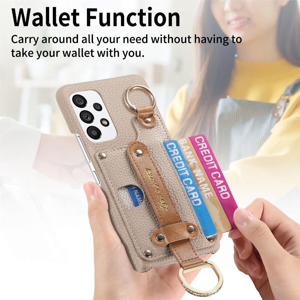 Wrist Strap Phone Case for Samsung Galaxy S23 S21 FE S24 Ultra S22 Plus A05 A05S A15 A25 A35 A55 Wallet with Card Holder Cover